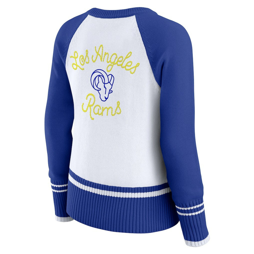 Los Angeles Rams WEAR by Erin Andrews Women's Colorblock Raglan Sweater White/Royal | NFL