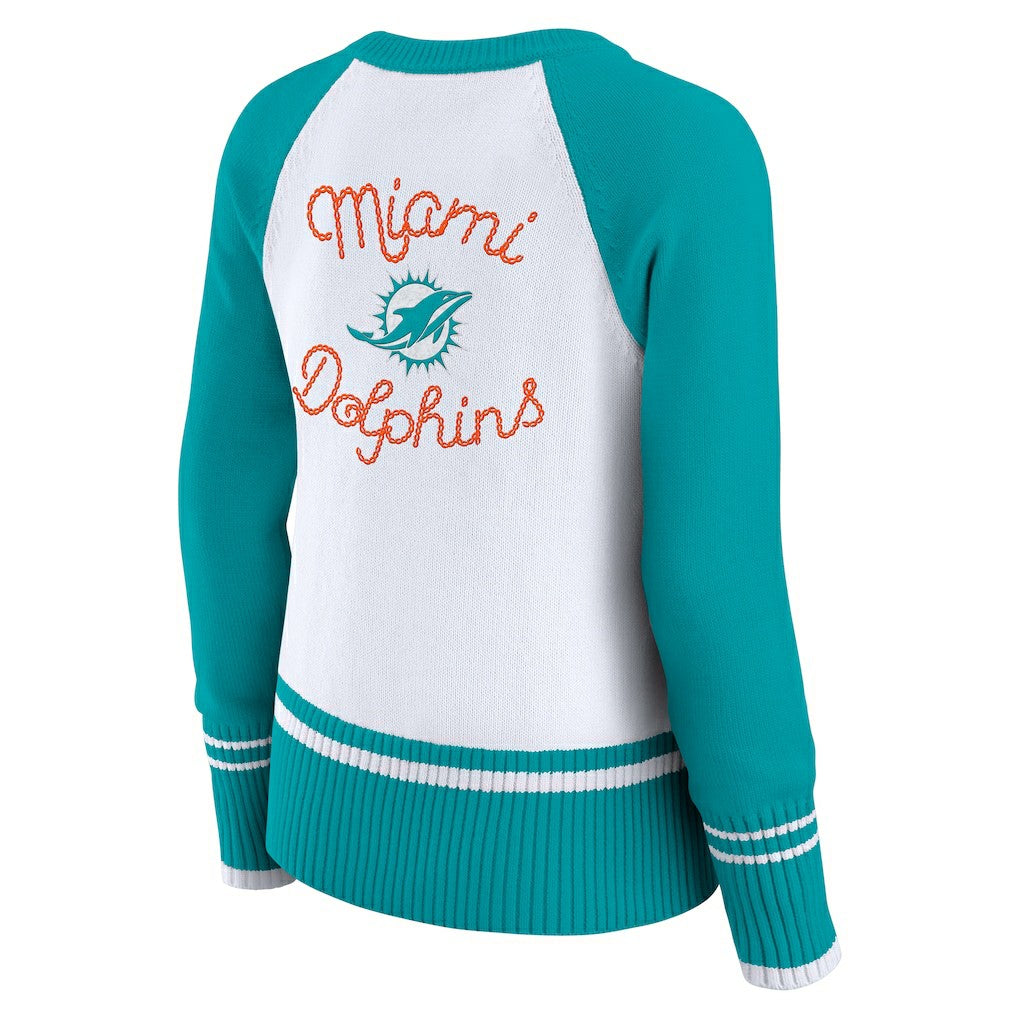 Miami Dolphins WEAR by Erin Andrews Women's Colorblock Raglan Sweater White/Aqua | NFL