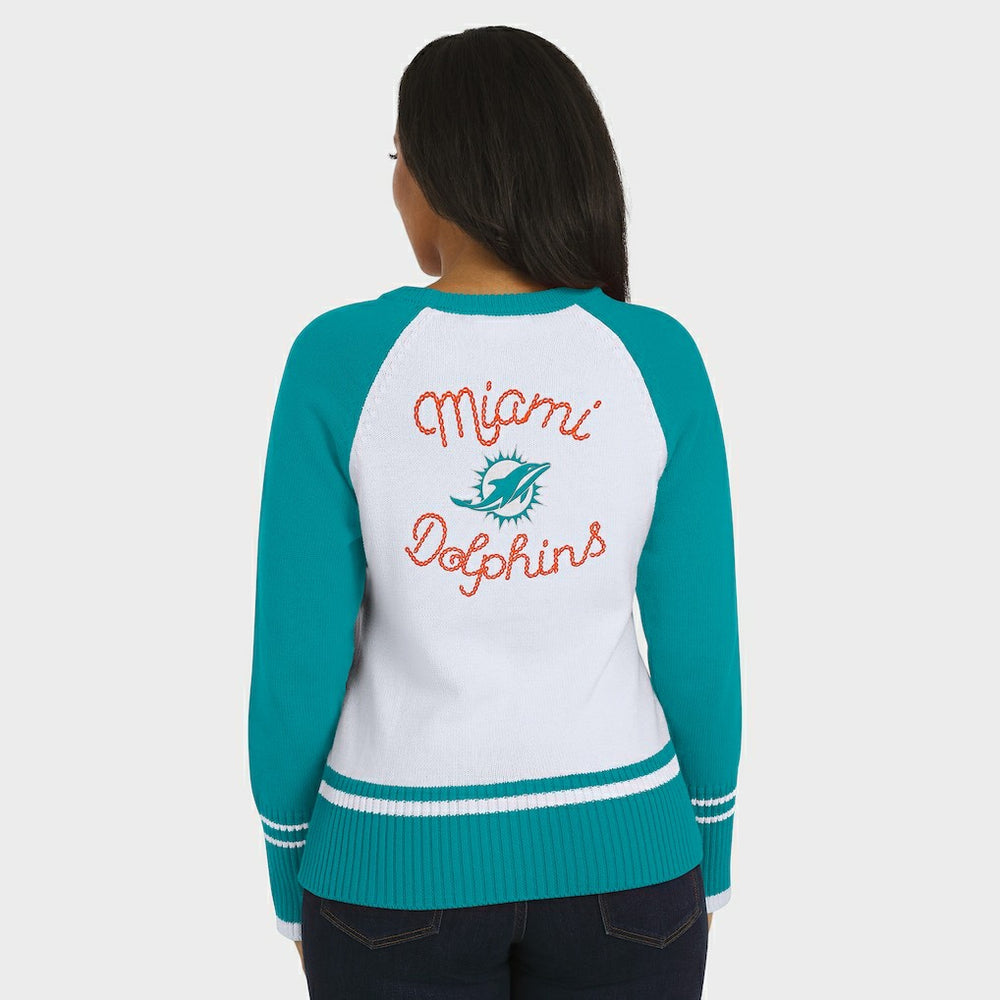 Miami Dolphins WEAR by Erin Andrews Women's Colorblock Raglan Sweater White/Aqua | NFL