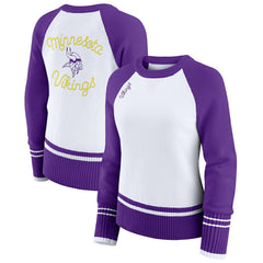 Minnesota Vikings WEAR by Erin Andrews Women's Colorblock Raglan Sweater White/Purple | NFL