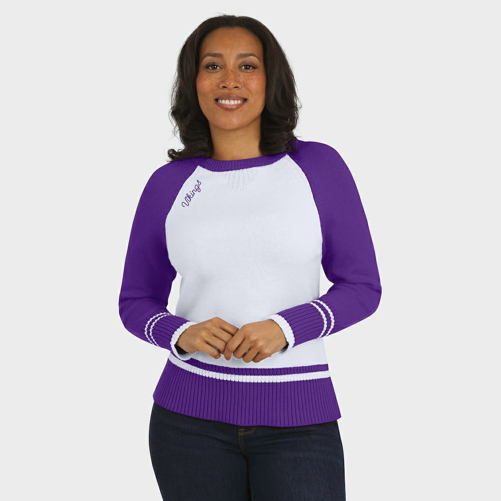Minnesota Vikings WEAR by Erin Andrews Women's Colorblock Raglan Sweater White/Purple | NFL