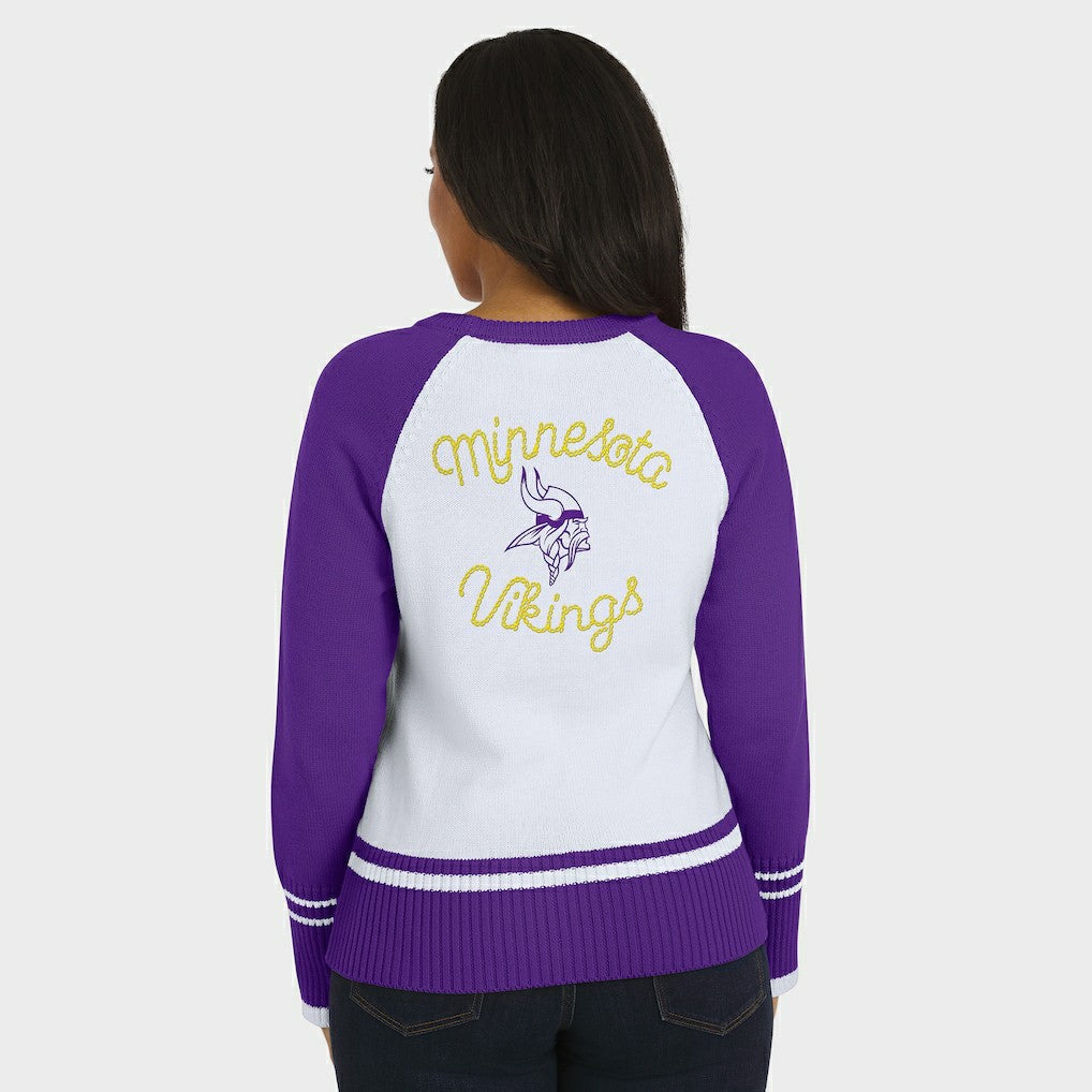Minnesota Vikings WEAR by Erin Andrews Women's Colorblock Raglan Sweater White/Purple | NFL