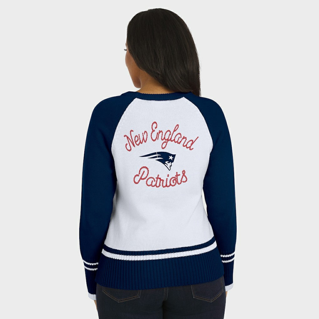 New England Patriots WEAR by Erin Andrews Women's Colorblock Raglan Sweater White/Navy | NFL