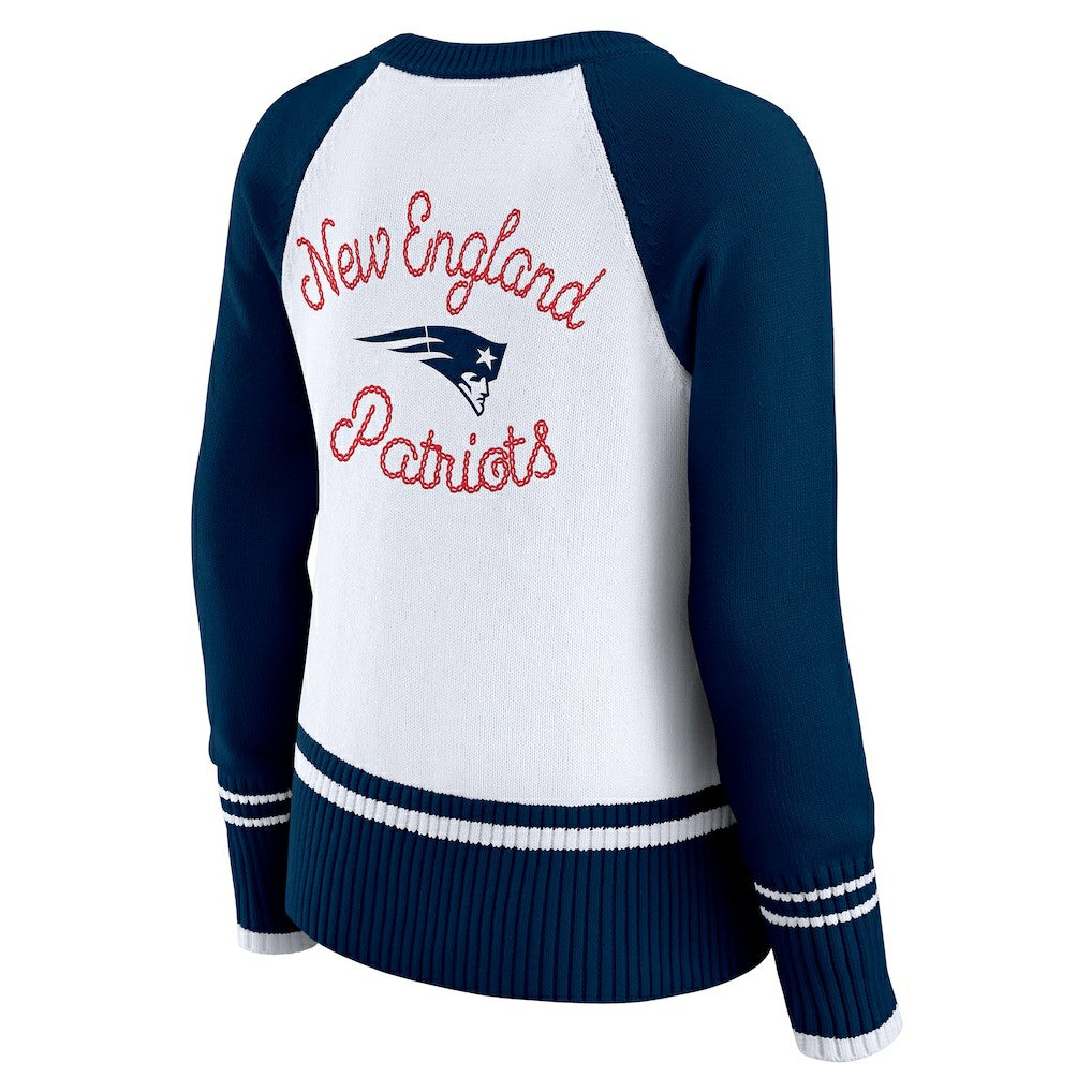New England Patriots WEAR by Erin Andrews Women's Colorblock Raglan Sweater White/Navy | NFL