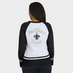 New Orleans Saints WEAR by Erin Andrews Women's Colorblock Raglan Sweater White/Black | NFL
