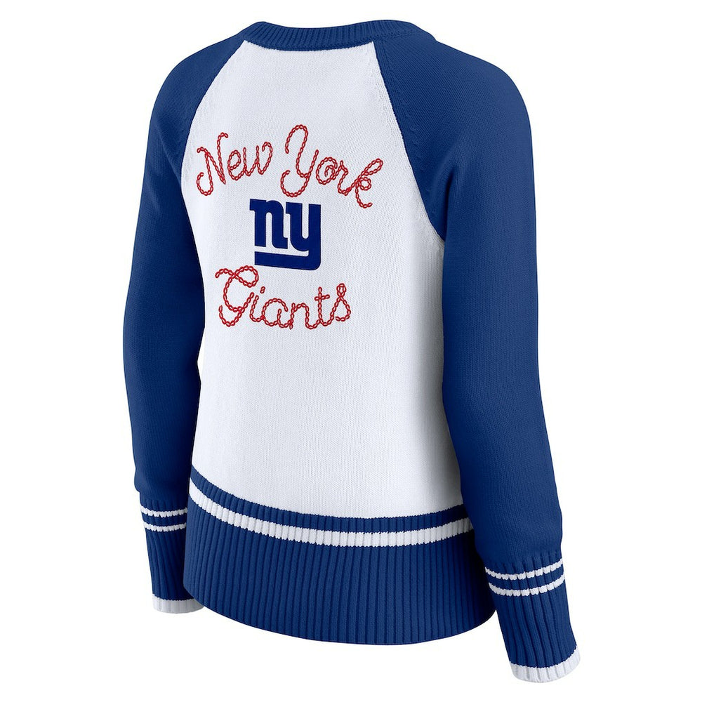 New York Giants WEAR by Erin Andrews Women's Colorblock Raglan Sweater White/Royal | NFL