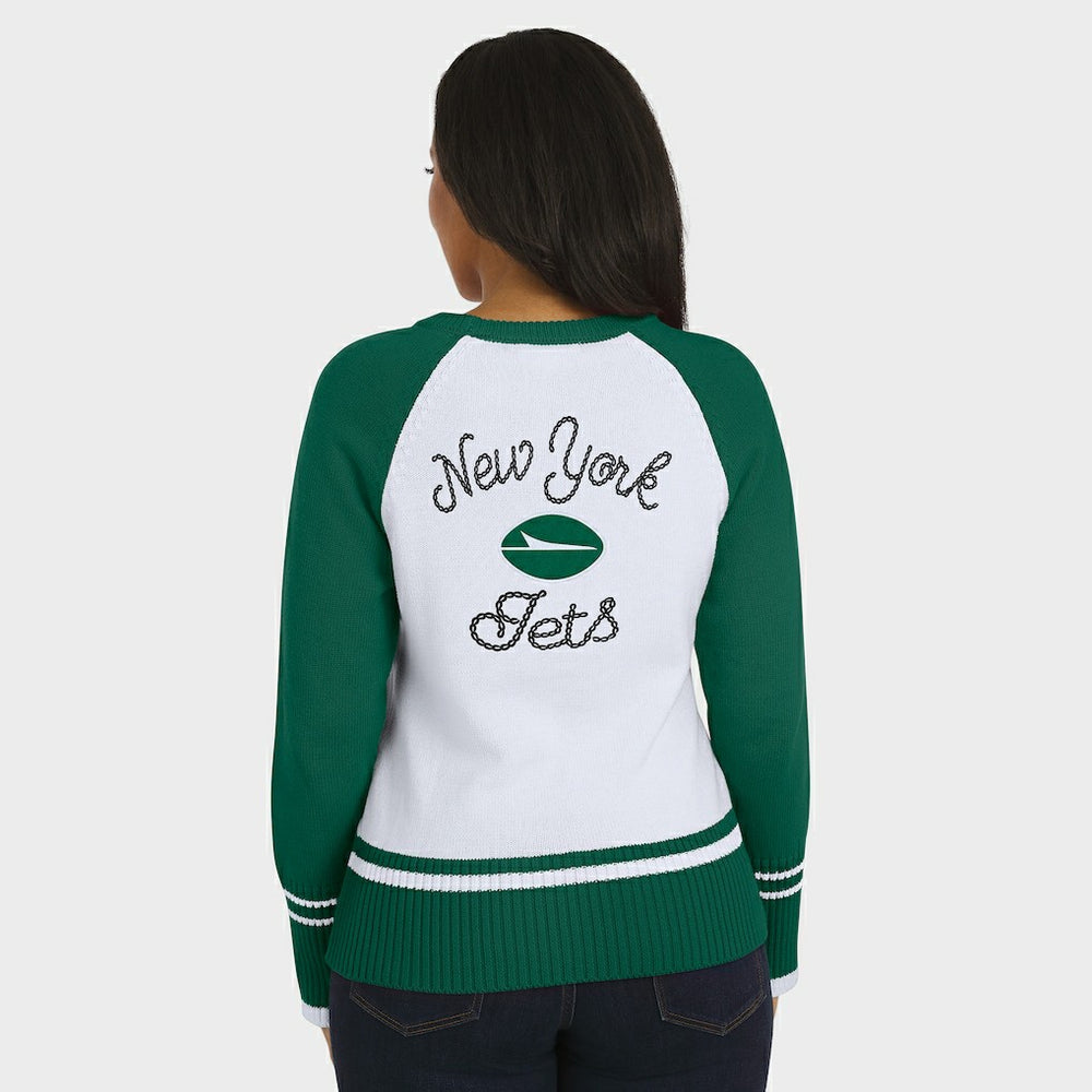 New York Jets WEAR by Erin Andrews Women's Colorblock Raglan Sweater White/Green | NFL