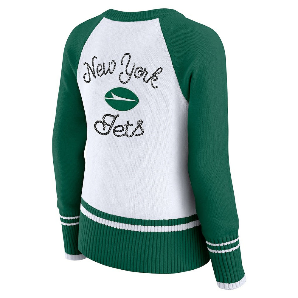 New York Jets WEAR by Erin Andrews Women's Colorblock Raglan Sweater White/Green | NFL