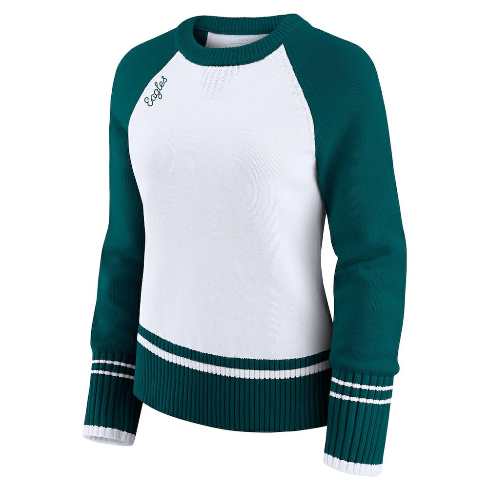 Philadelphia Eagles WEAR by Erin Andrews Women's Colorblock Raglan Sweater White/Midnight Green | NFL