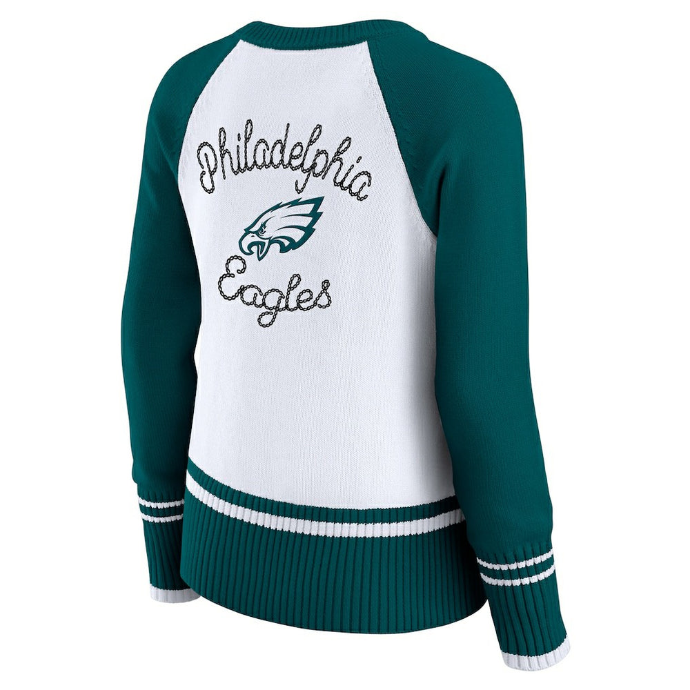 Philadelphia Eagles WEAR by Erin Andrews Women's Colorblock Raglan Sweater White/Midnight Green | NFL