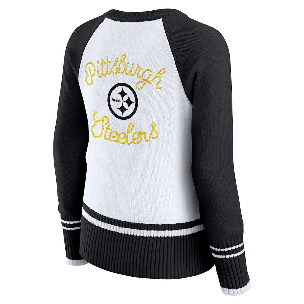 Pittsburgh Steelers WEAR by Erin Andrews Women's Colorblock Raglan Sweater White/Black | NFL