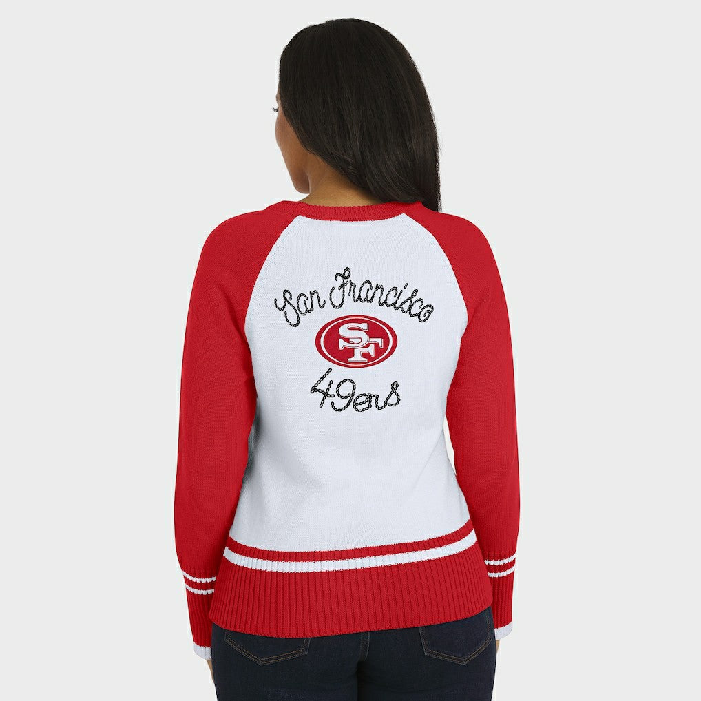 San Francisco 49ers WEAR by Erin Andrews Women's Colorblock Raglan Sweater White/Scarlet | NFL