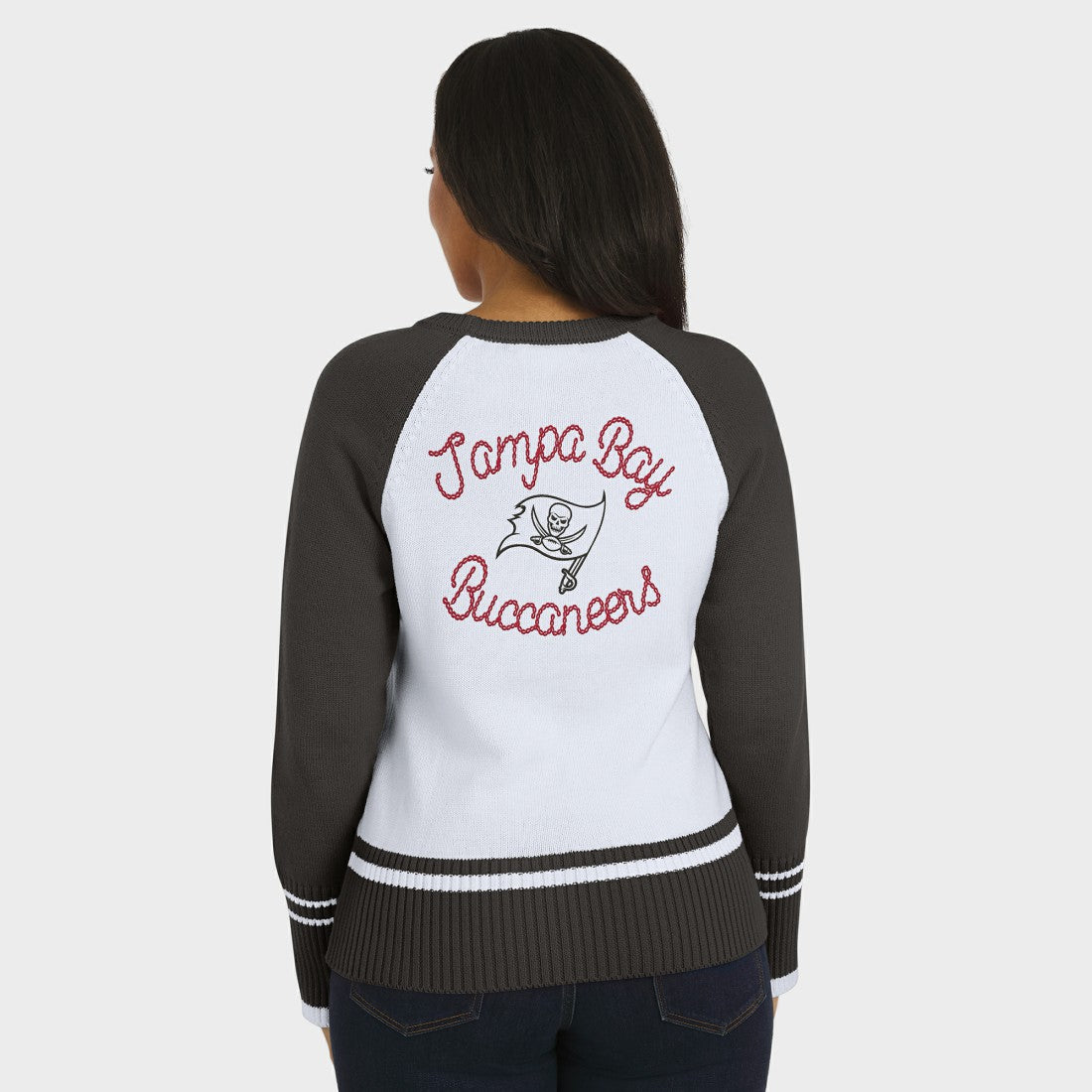 Tampa Bay Buccaneers WEAR by Erin Andrews Women's Colorblock Raglan Sweater White/Pewter | NFL