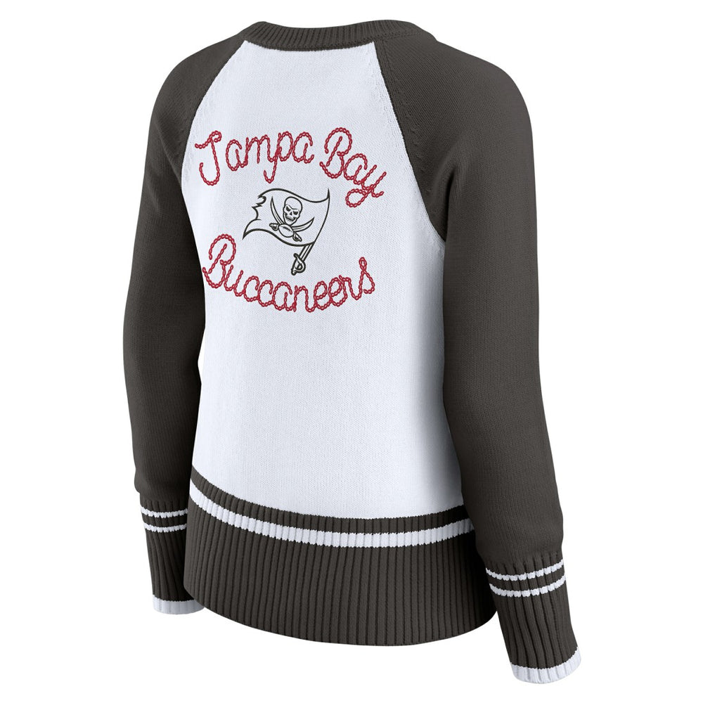 Tampa Bay Buccaneers WEAR by Erin Andrews Women's Colorblock Raglan Sweater White/Pewter | NFL