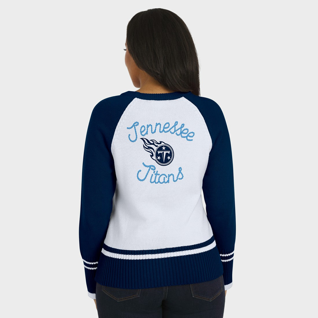 Tennessee Titans WEAR by Erin Andrews Women's Colorblock Raglan Sweater White/Navy | NFL