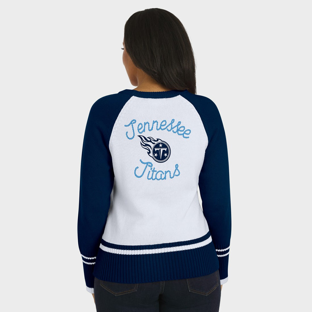 Tennessee Titans WEAR by Erin Andrews Women's Colorblock Raglan Sweater White/Navy | NFL