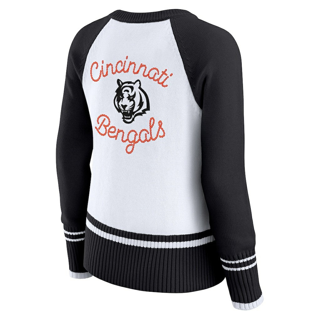 Cincinnati Bengals WEAR by Erin Andrews Women's Colorblock Raglan Sweater White/Black | NFL