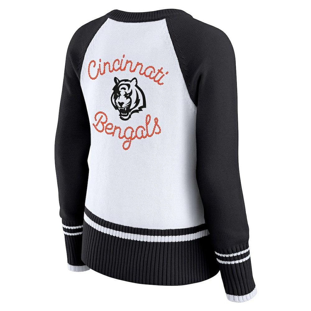 Cincinnati Bengals WEAR by Erin Andrews Women's Colorblock Raglan Sweater White/Black | NFL