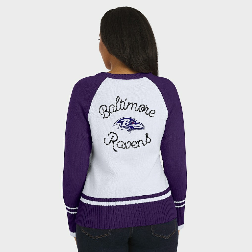 Baltimore Ravens WEAR by Erin Andrews Women's Colorblock Raglan Sweater White/Purple | NFL