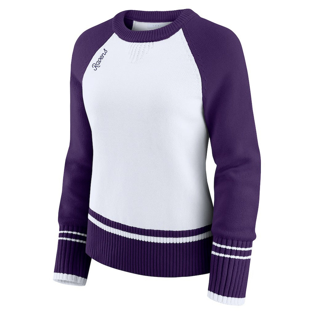 Baltimore Ravens WEAR by Erin Andrews Women's Colorblock Raglan Sweater White/Purple | NFL