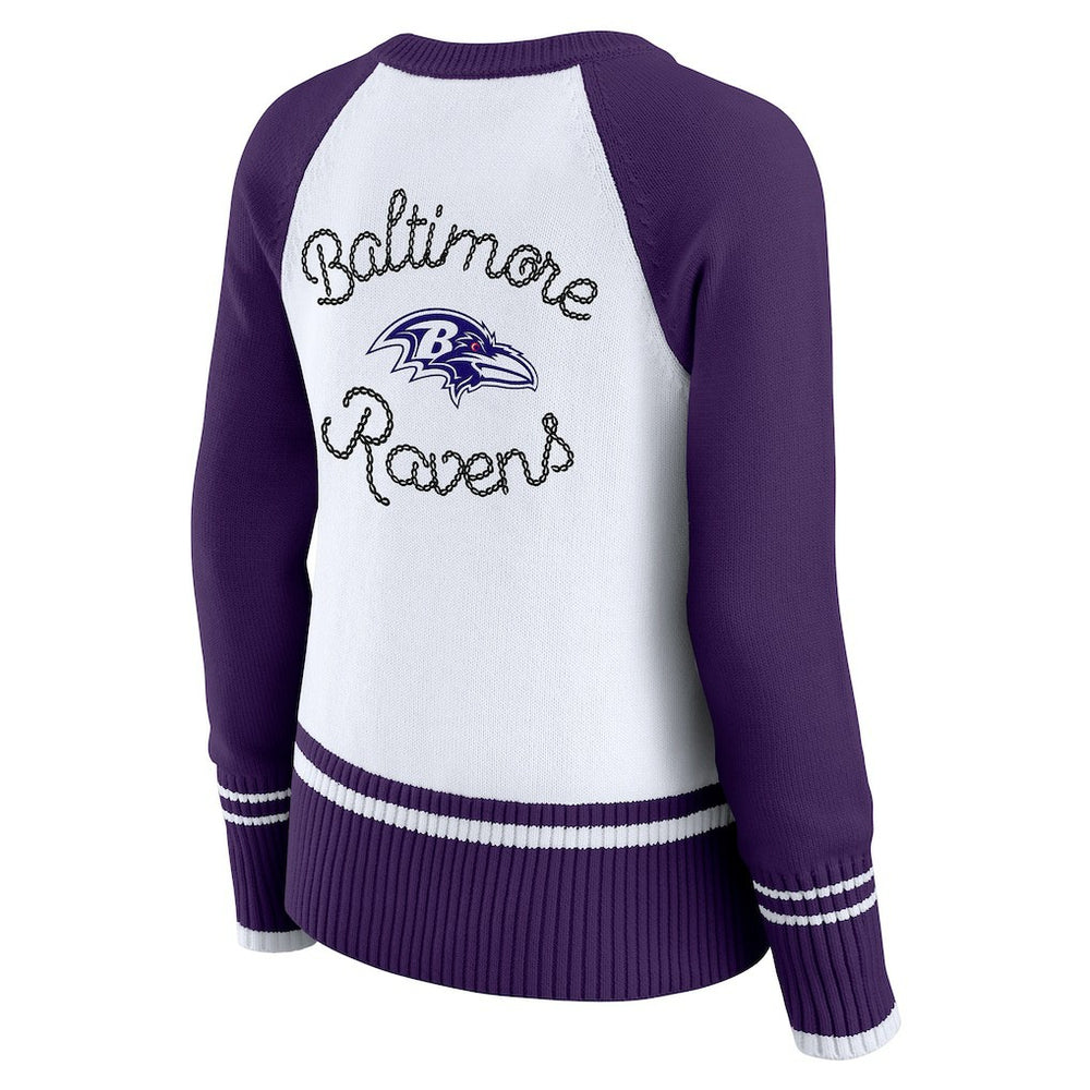 Baltimore Ravens WEAR by Erin Andrews Women's Colorblock Raglan Sweater White/Purple | NFL