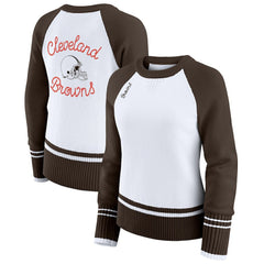Cleveland Browns WEAR by Erin Andrews Women's Colorblock Raglan Sweater White/Brown | NFL