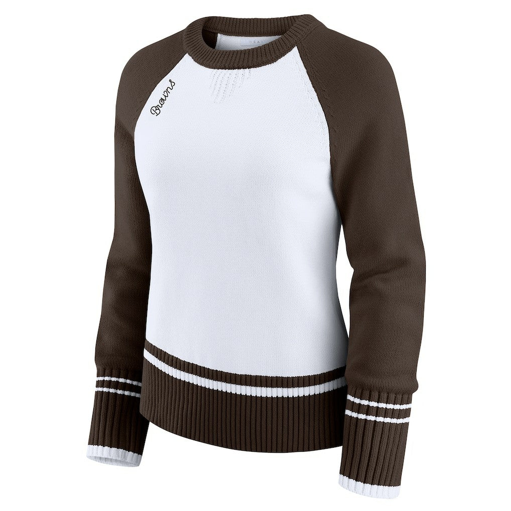 Cleveland Browns WEAR by Erin Andrews Women's Colorblock Raglan Sweater White/Brown | NFL