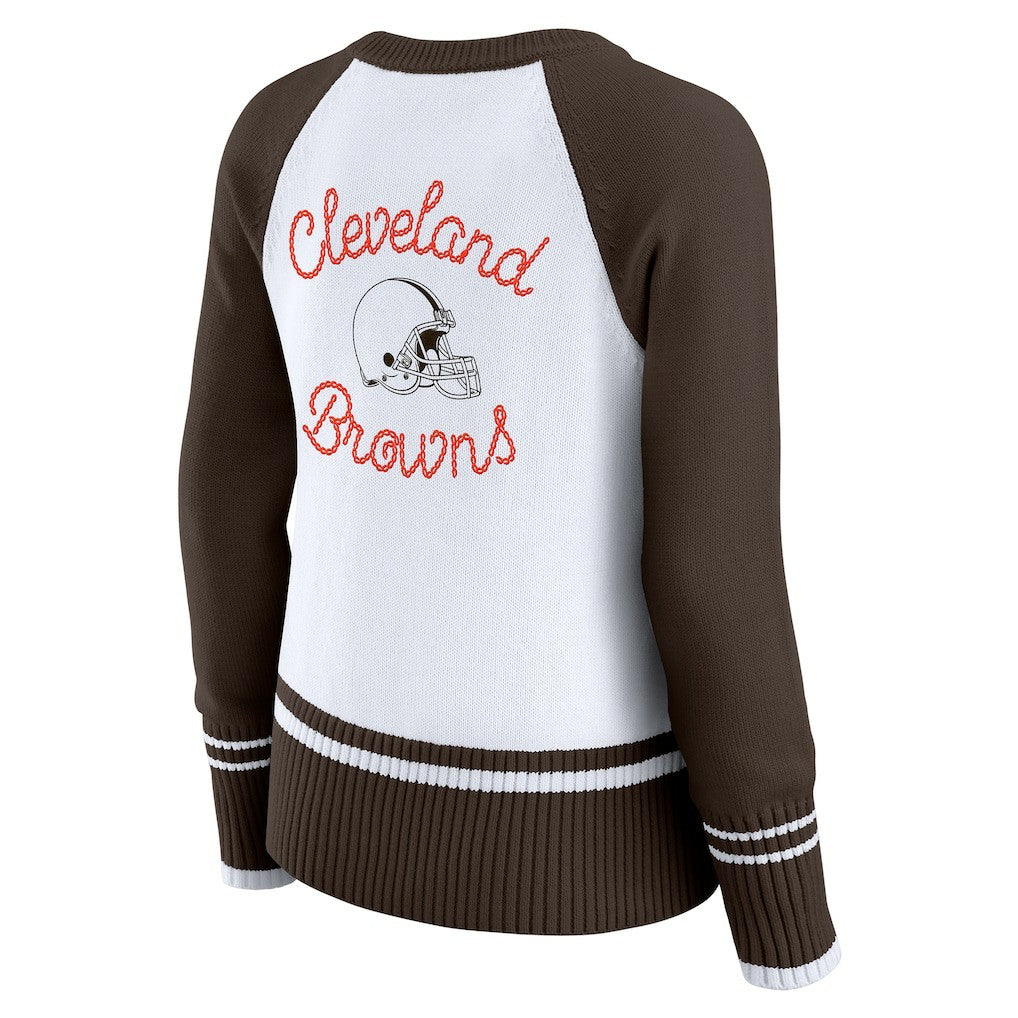 Cleveland Browns WEAR by Erin Andrews Women's Colorblock Raglan Sweater White/Brown | NFL