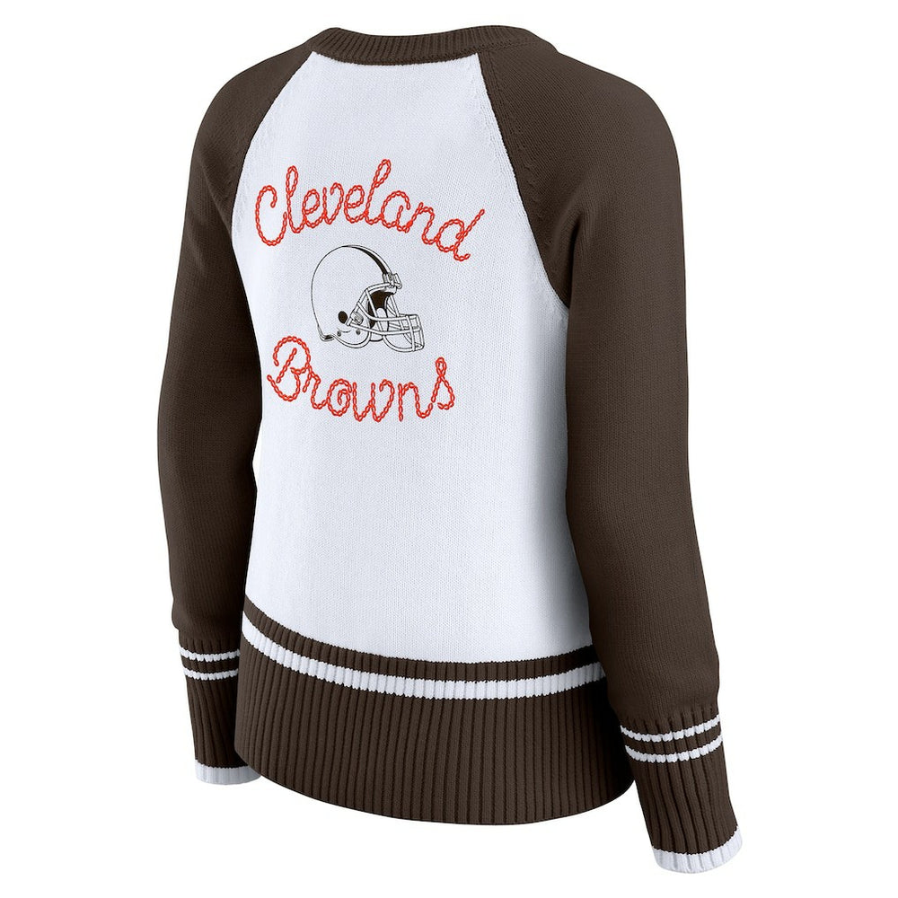 Cleveland Browns WEAR by Erin Andrews Women's Colorblock Raglan Sweater White/Brown | NFL