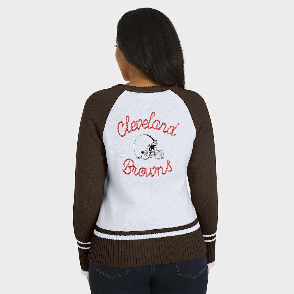 Cleveland Browns WEAR by Erin Andrews Women's Colorblock Raglan Sweater White/Brown | NFL