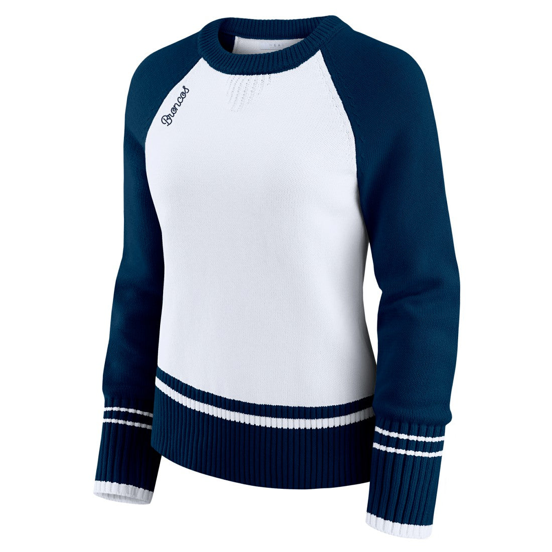 Denver Broncos WEAR by Erin Andrews Women's Colorblock Raglan Sweater White/Navy | NFL