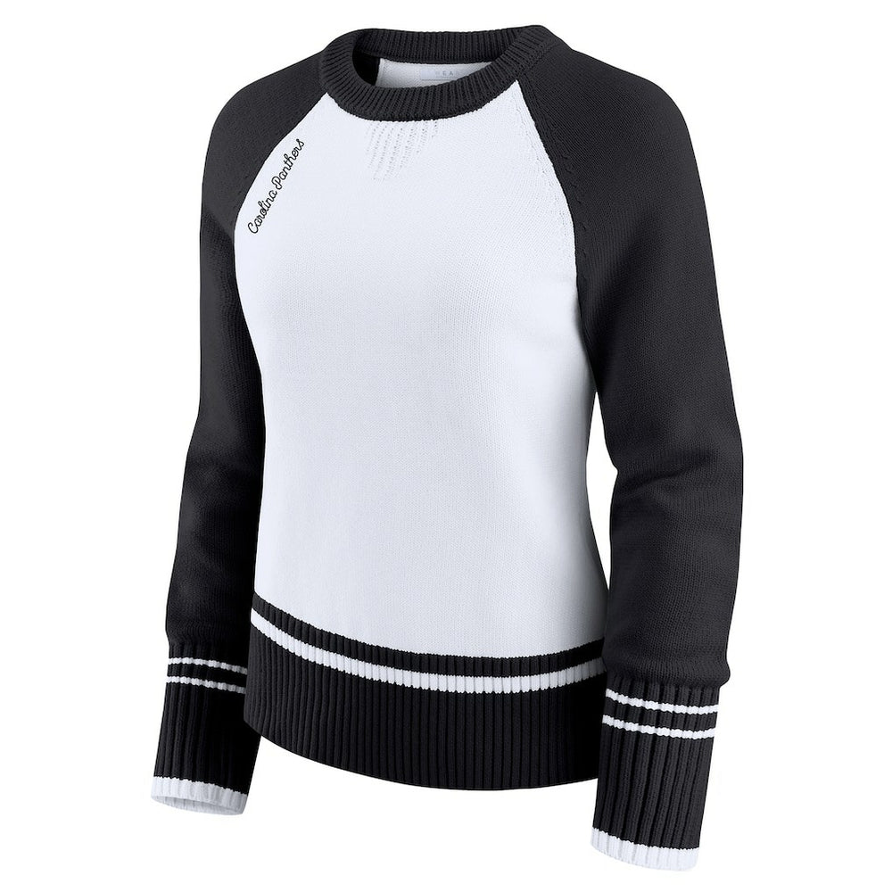 Carolina Panthers WEAR by Erin Andrews Women's Colorblock Raglan Sweater White/Black | NFL