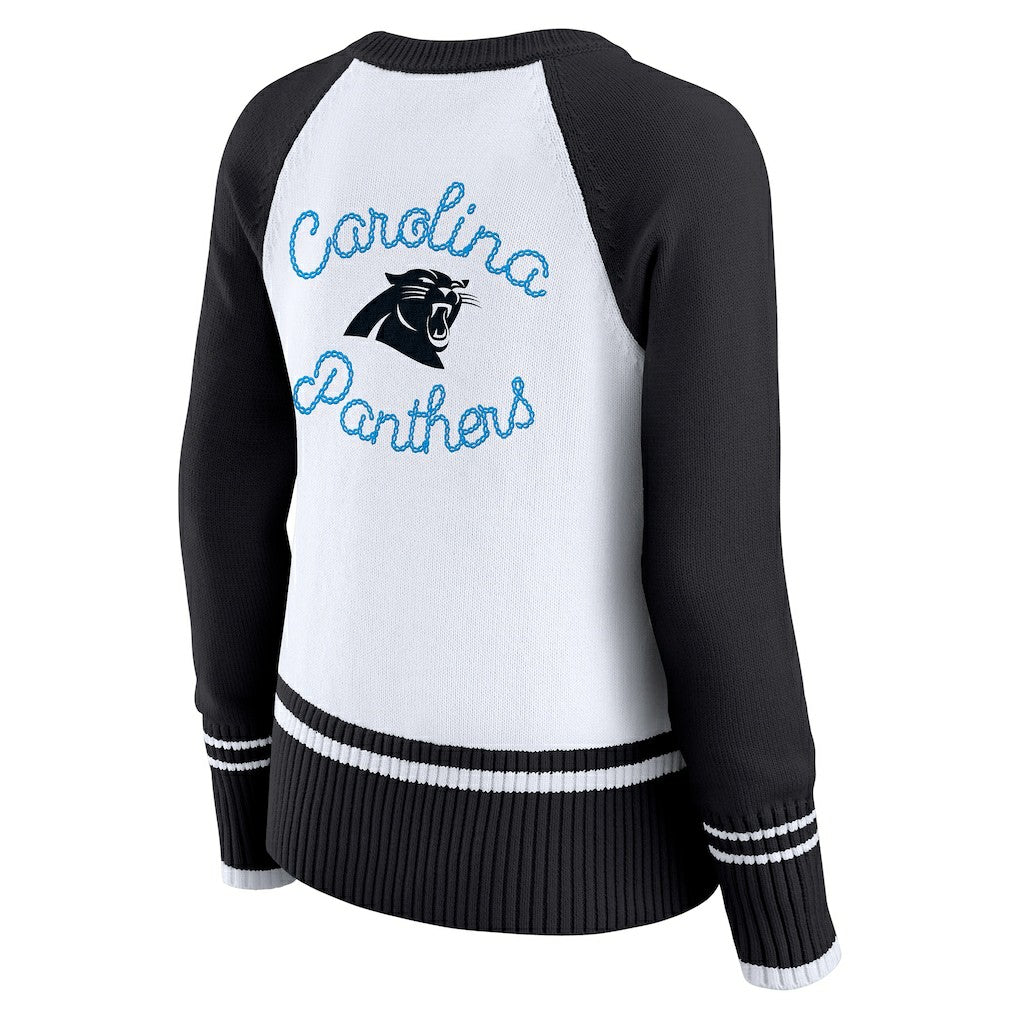 Carolina Panthers WEAR by Erin Andrews Women's Colorblock Raglan Sweater White/Black | NFL