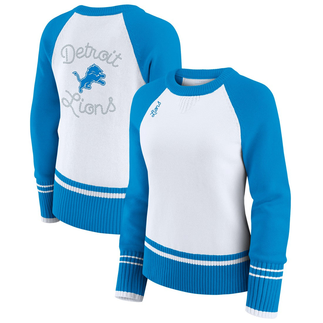 Detroit Lions WEAR by Erin Andrews Women's Colorblock Raglan Sweater White/Blue | NFL