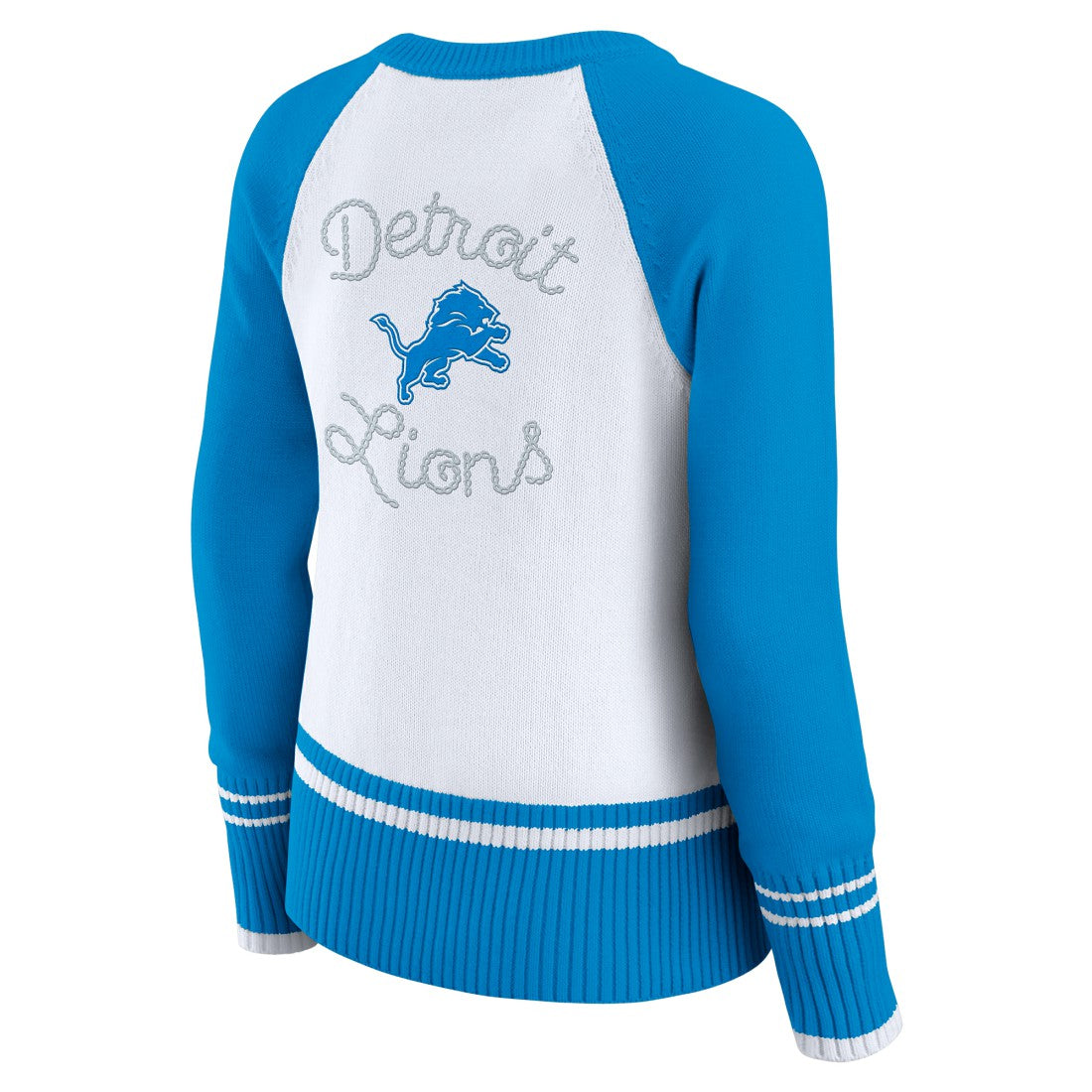 Detroit Lions WEAR by Erin Andrews Women's Colorblock Raglan Sweater White/Blue | NFL