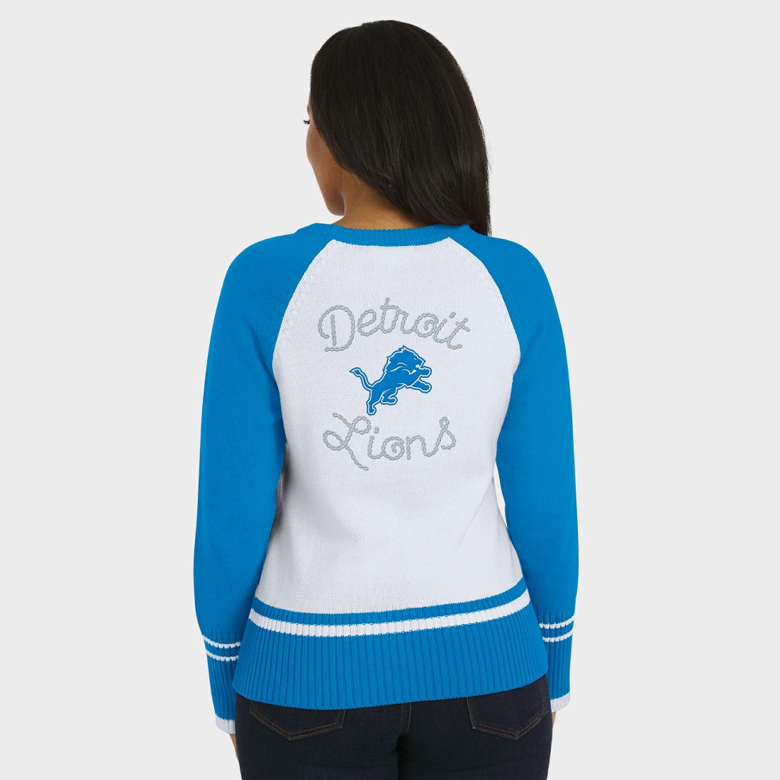 Detroit Lions WEAR by Erin Andrews Women's Colorblock Raglan Sweater White/Blue | NFL
