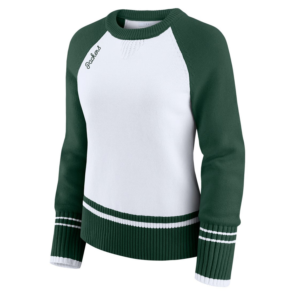 Green Bay Packers WEAR by Erin Andrews Women's Colorblock Raglan Sweater White/Green | NFL