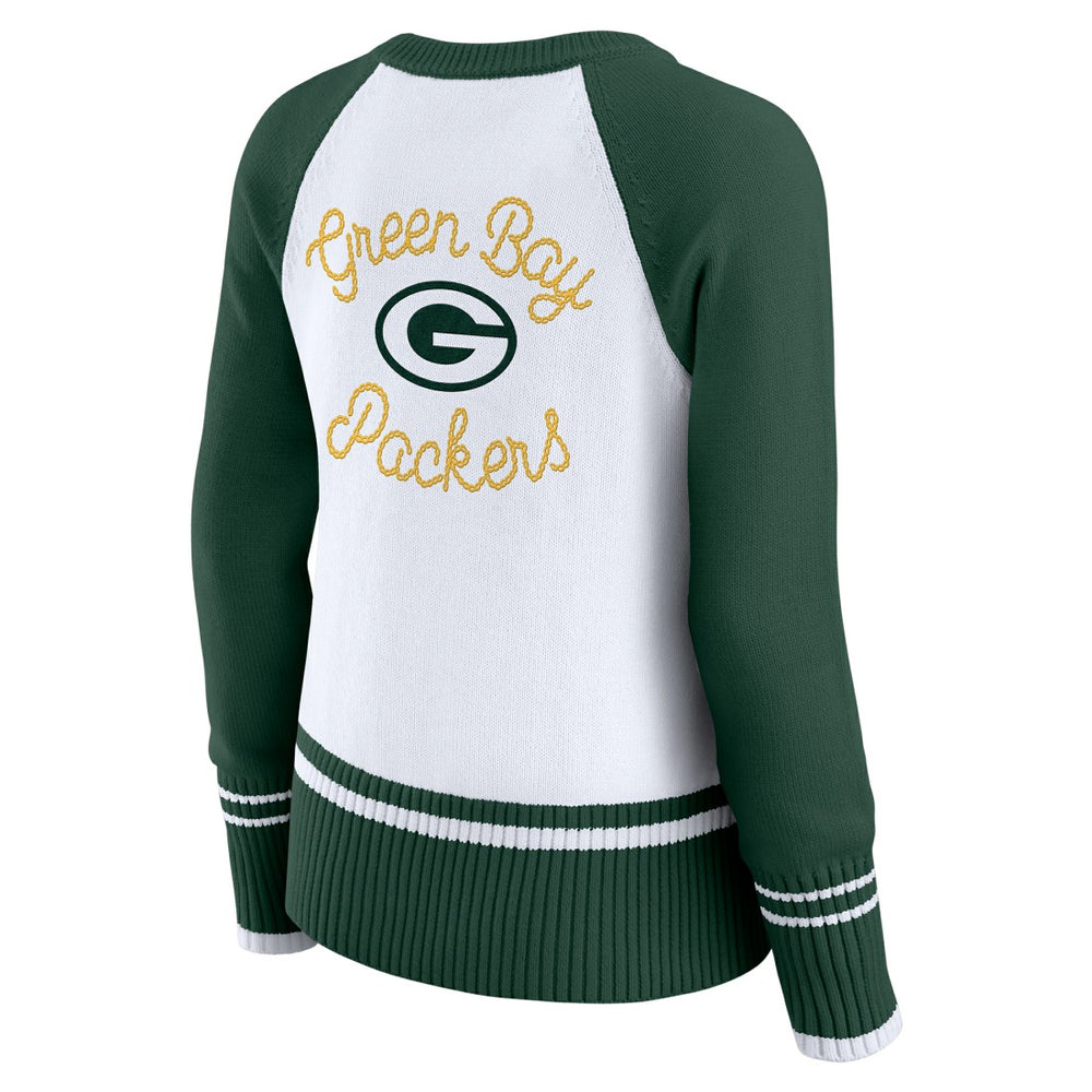 Green Bay Packers WEAR by Erin Andrews Women's Colorblock Raglan Sweater White/Green | NFL