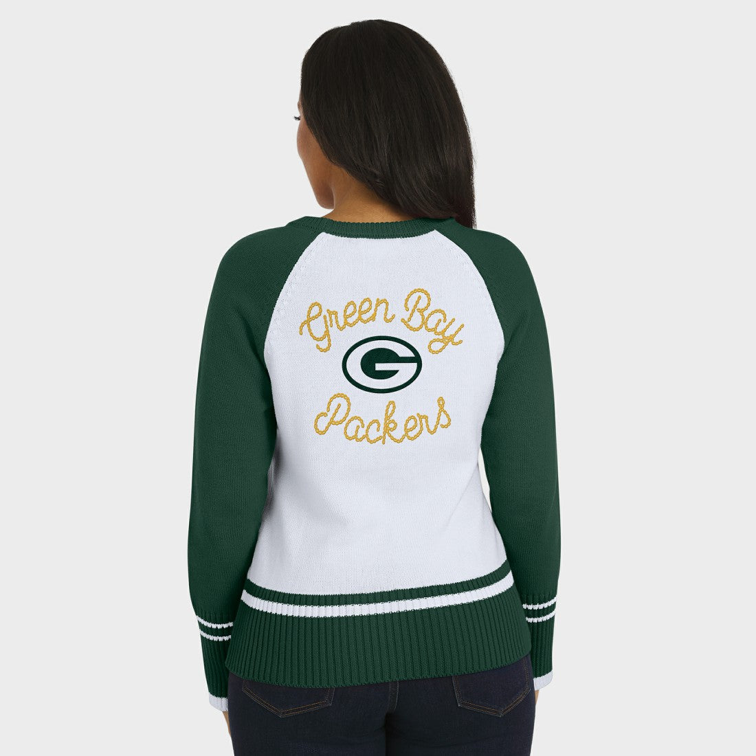 Green Bay Packers WEAR by Erin Andrews Women's Colorblock Raglan Sweater White/Green | NFL