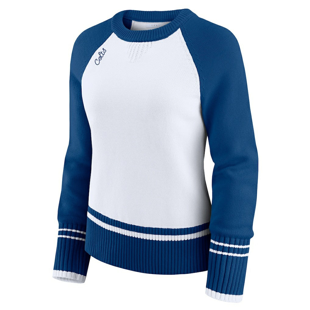 Indianapolis Colts WEAR by Erin Andrews Women's Colorblock Raglan Sweater White/Royal | NFL
