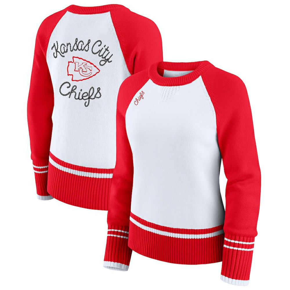 Kansas City Chiefs WEAR by Erin Andrews Women's Colorblock Raglan Sweater White/Red | NFL