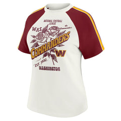 Washington Commanders WEAR by Erin Andrews Women's Sleeve Stripe Distressed Raglan T-Shirt White | NFL