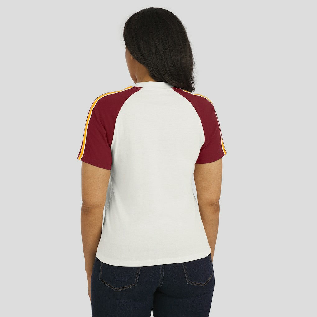 Washington Commanders WEAR by Erin Andrews Women's Sleeve Stripe Distressed Raglan T-Shirt White | NFL
