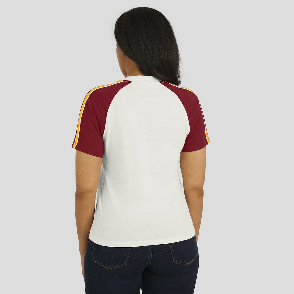 Washington Commanders WEAR by Erin Andrews Women's Sleeve Stripe Distressed Raglan T-Shirt White | NFL