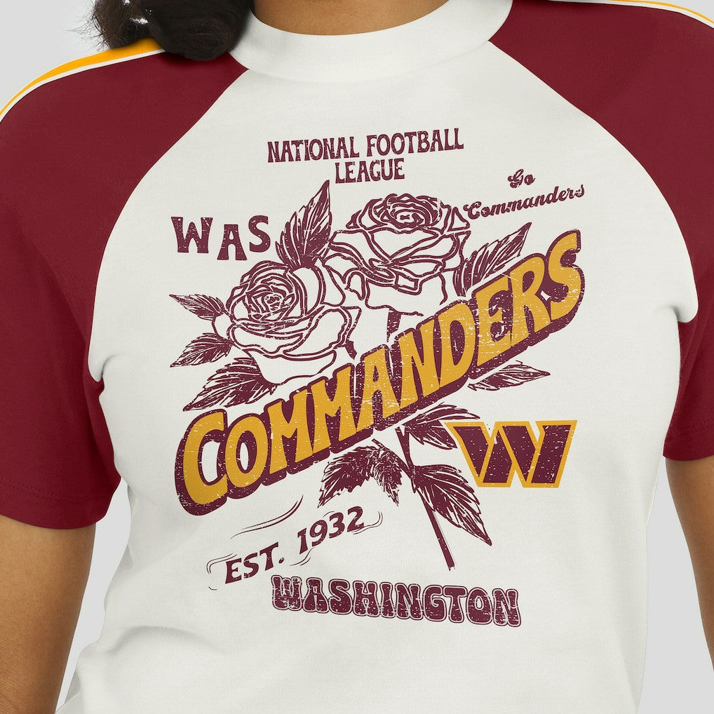 Washington Commanders WEAR by Erin Andrews Women's Sleeve Stripe Distressed Raglan T-Shirt White | NFL