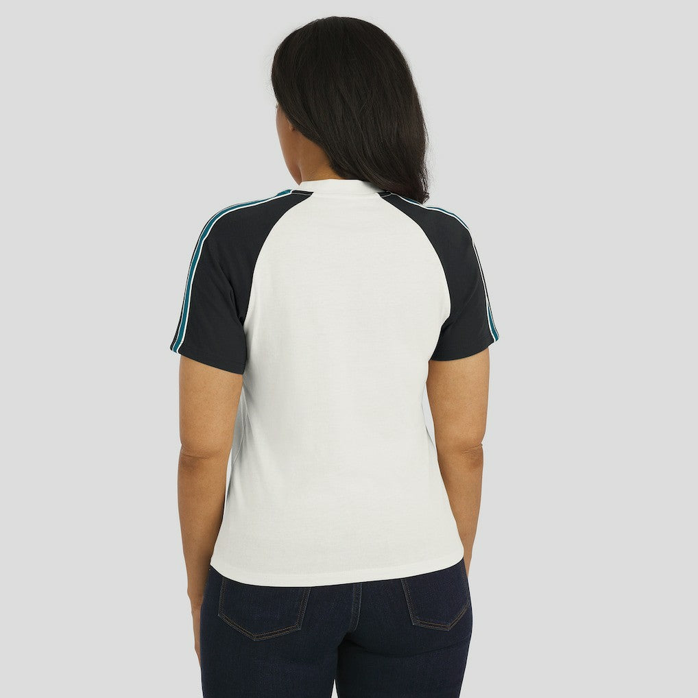 Jacksonville Jaguars WEAR by Erin Andrews Women's Sleeve Stripe Distressed Raglan T-Shirt White | NFL