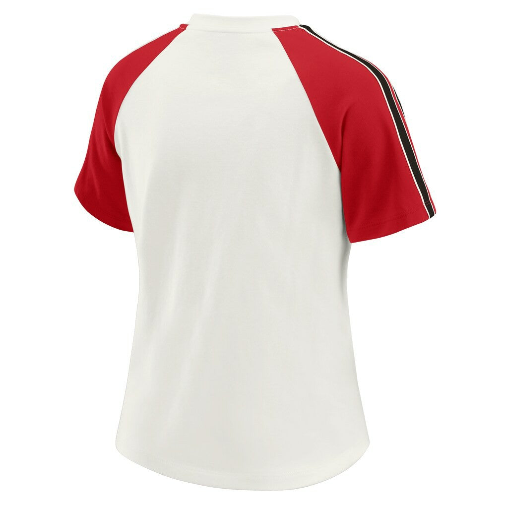 Atlanta Falcons WEAR by Erin Andrews Women's Sleeve Stripe Distressed Raglan T-Shirt White | NFL
