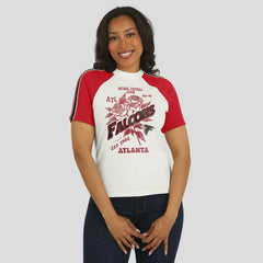 Atlanta Falcons WEAR by Erin Andrews Women's Sleeve Stripe Distressed Raglan T-Shirt White | NFL