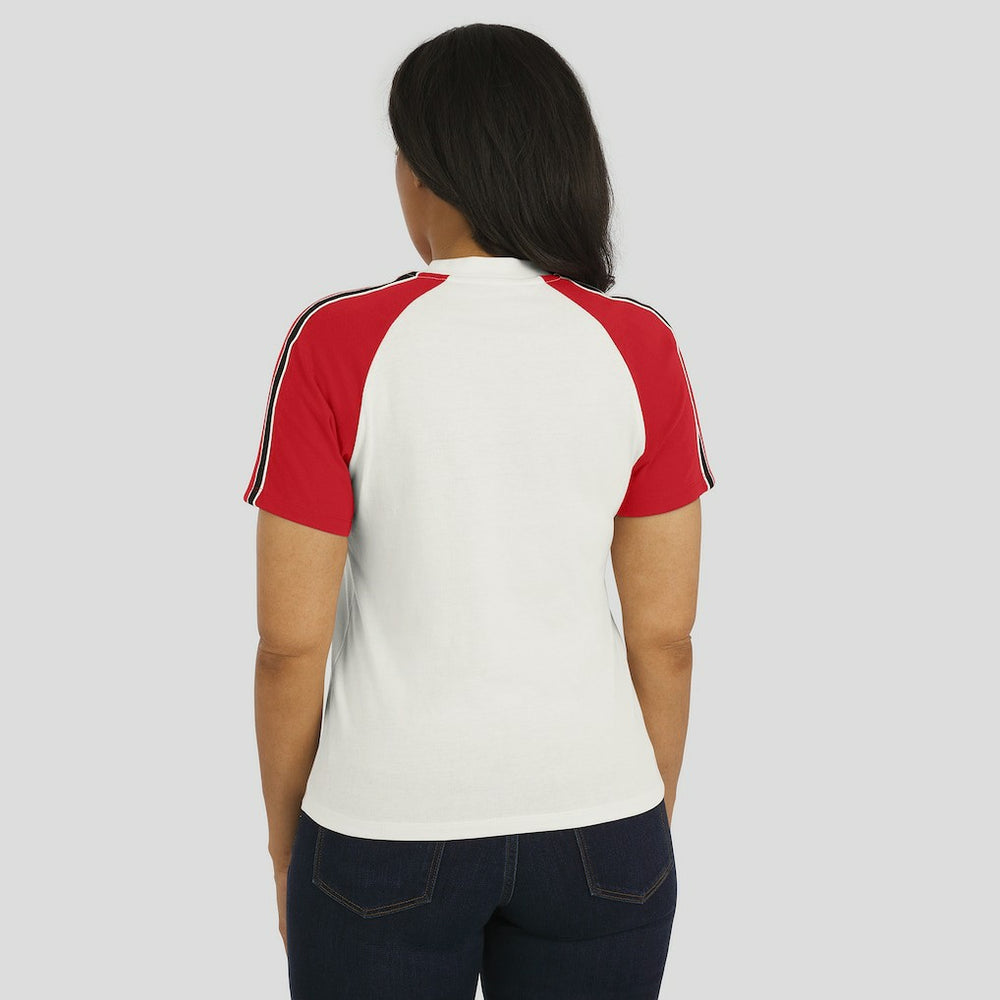 Atlanta Falcons WEAR by Erin Andrews Women's Sleeve Stripe Distressed Raglan T-Shirt White | NFL