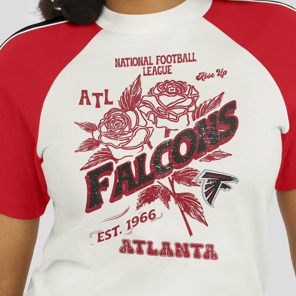 Atlanta Falcons WEAR by Erin Andrews Women's Sleeve Stripe Distressed Raglan T-Shirt White | NFL